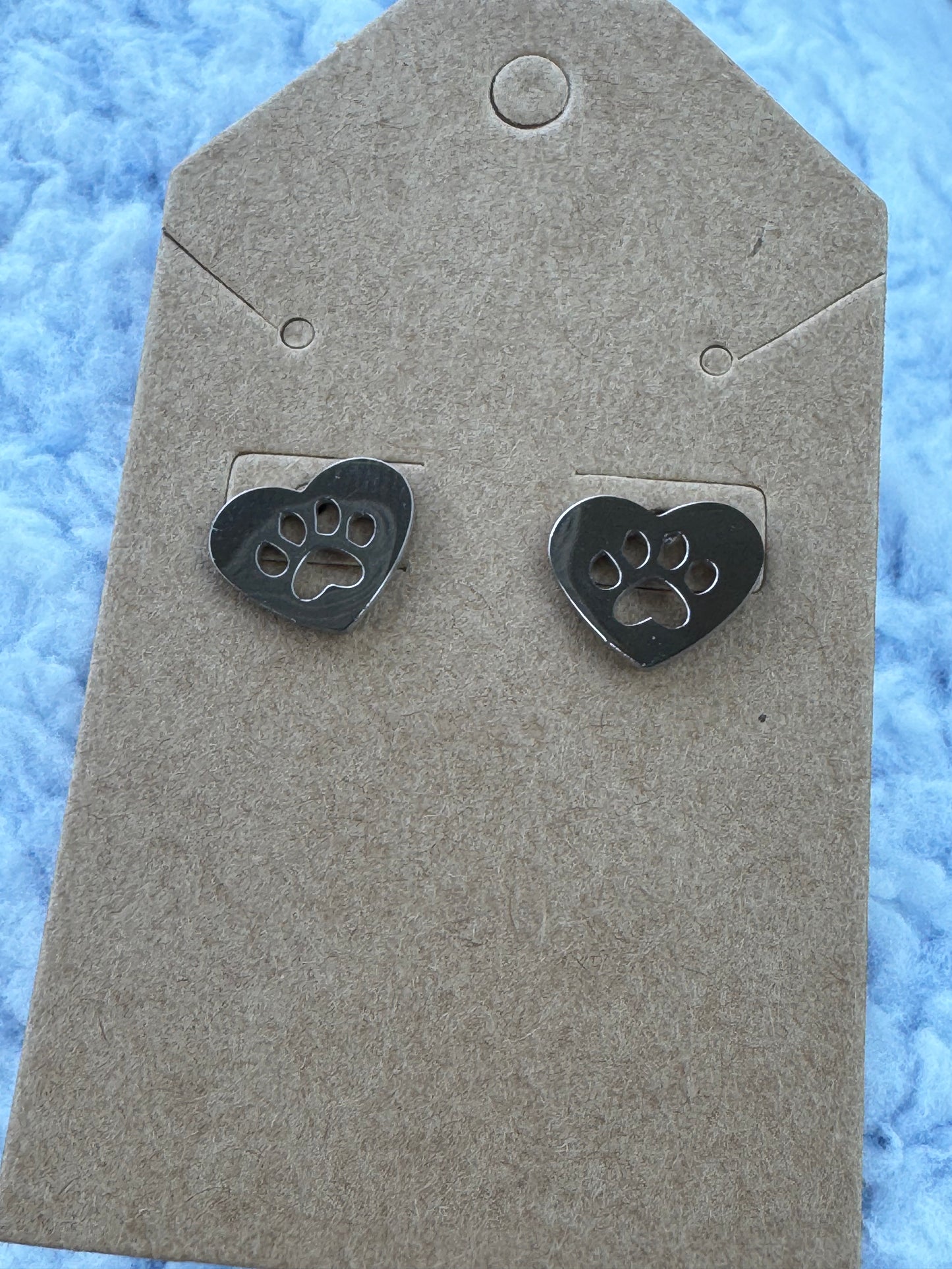 Stainless Steel Paw Print Heart Earrings